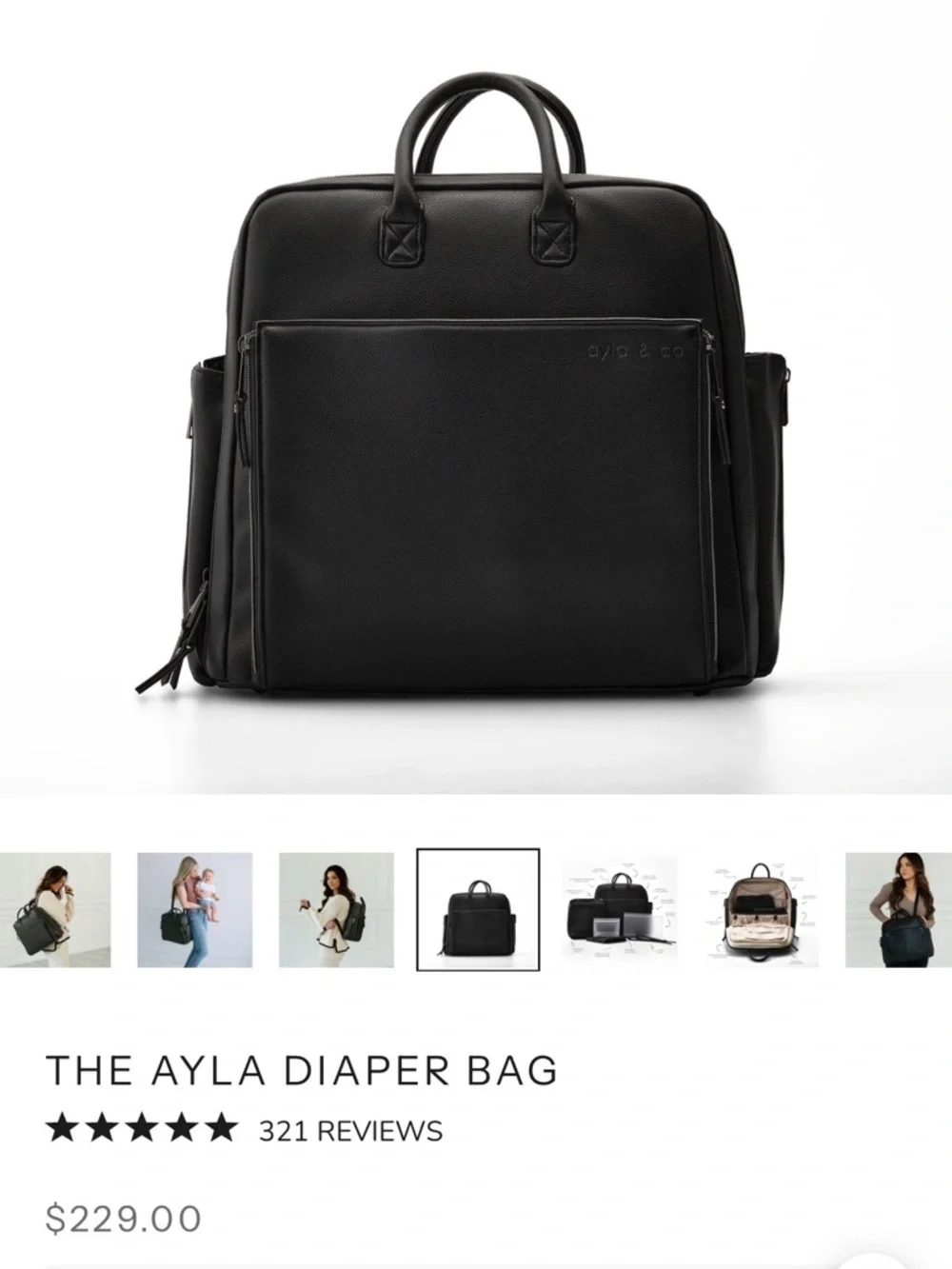 Black Ayla & Co Baby Diaper Backpack Tote